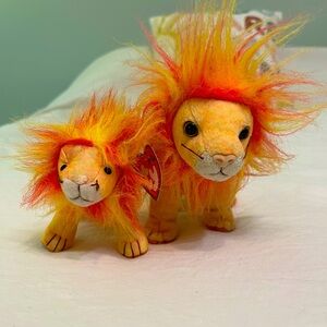 🦁 Ty Beanie Baby Lion Duo – Roary “Bushy” + Teenie Beanie Baby Cub